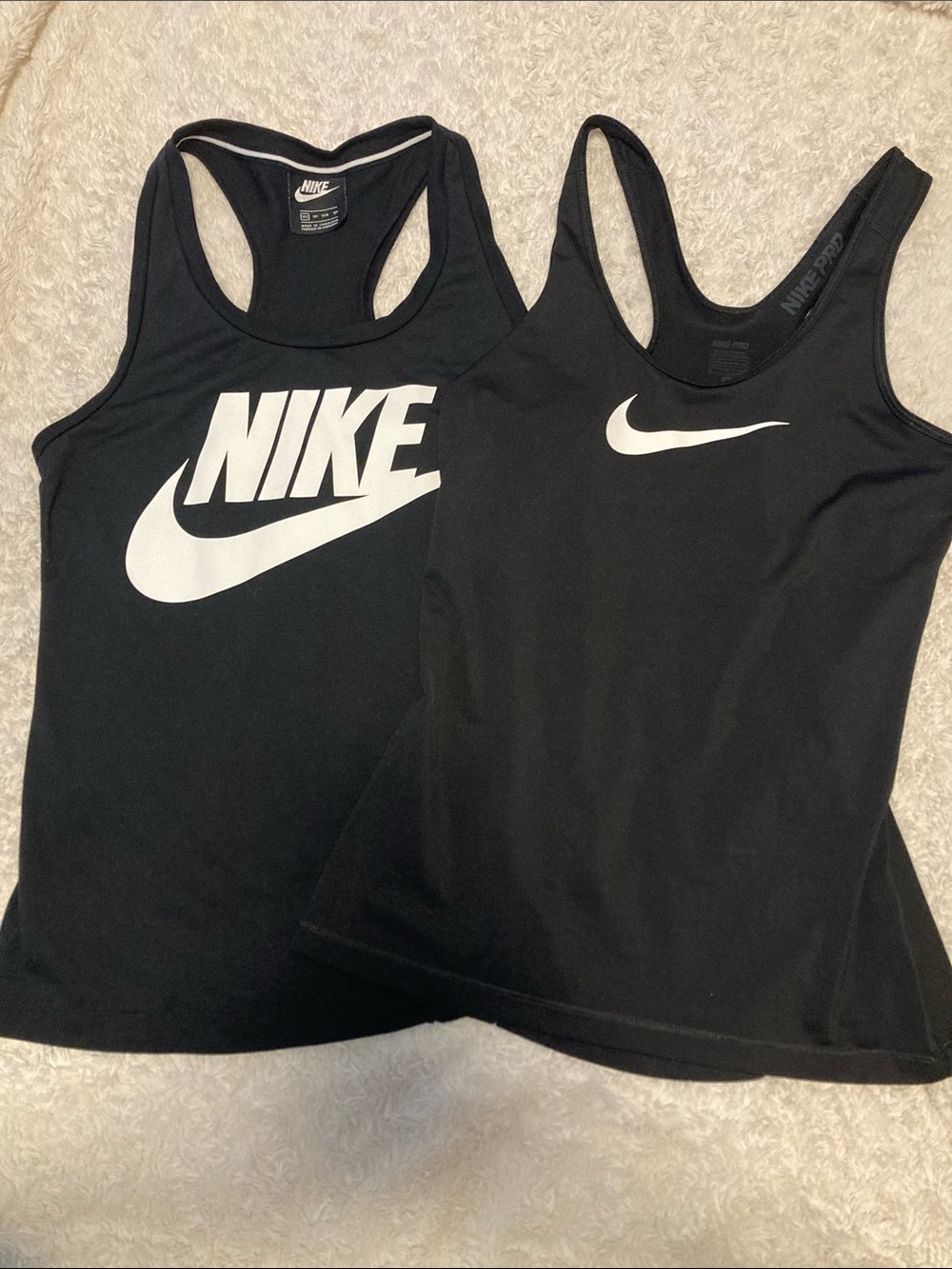 Nike Black Racerback Tank Tops with White Logos (Set of 2)